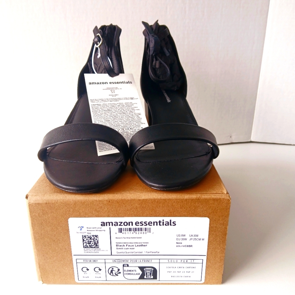 Amazon Essentials Women's Black 2 Strap Heeled Sandals